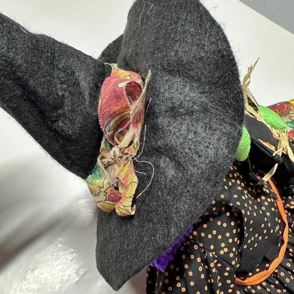 Halloween Witch Plushie 20” w/ Black Cat Shelf Sitter Husk Bow Tie Autumn